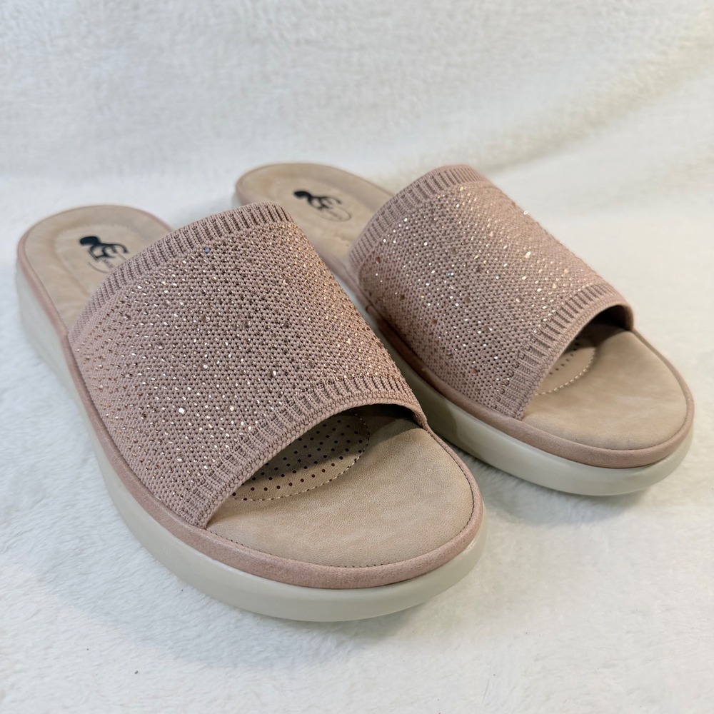 GC Shoes Verdi Women Embellished Sparkle Comfort Platform Slide Sandals Mauve 10